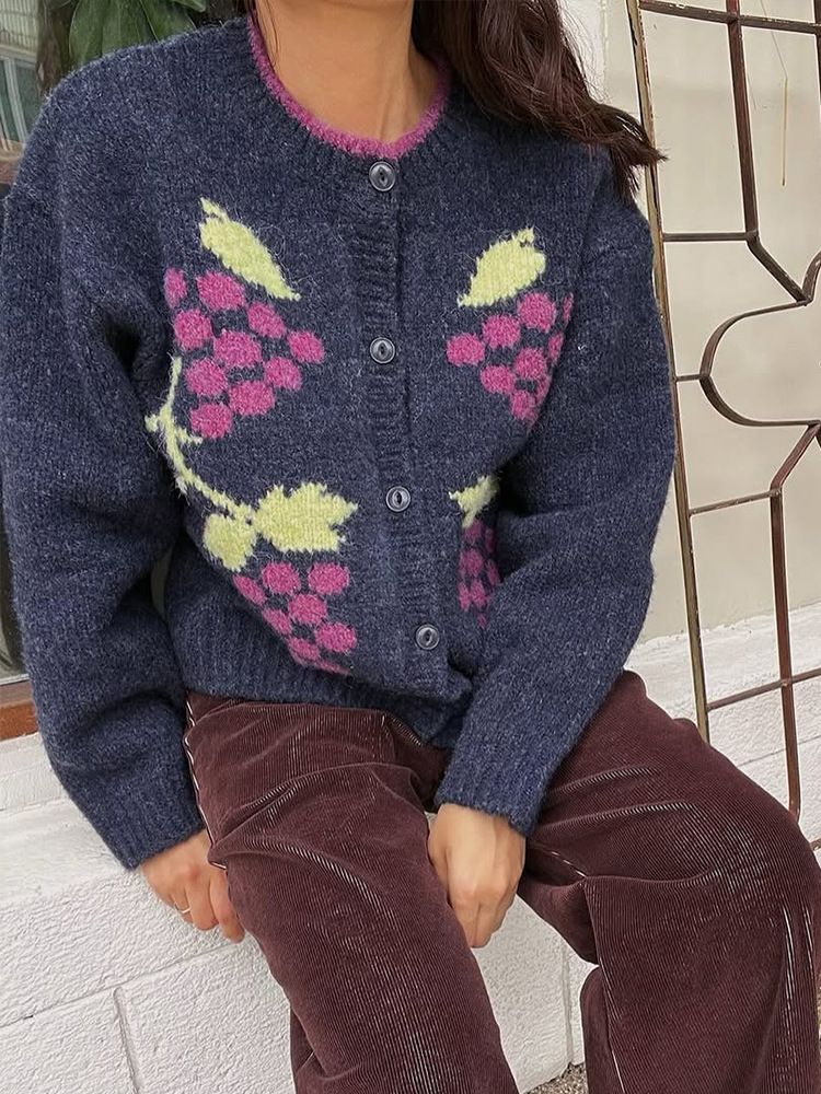 Temperamento de moda versátil estilo casual impresión corto de lana cardigan abrigo 2025 otoño nuevo estilo transfronterizo europeo y americano