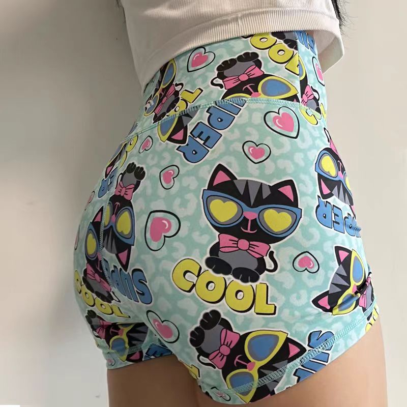 New Sports Shorts Printed Cute Hot Pants High Elastic Naked Sense No Embarrassment Line Sports Training Fitness Yoga Shorts