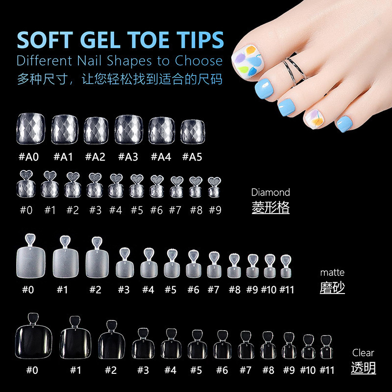 Manicure, Fake Nails, Toenails, Transparent Frosted Rhombus Mermaid Toenails, Boxed Nail Patches