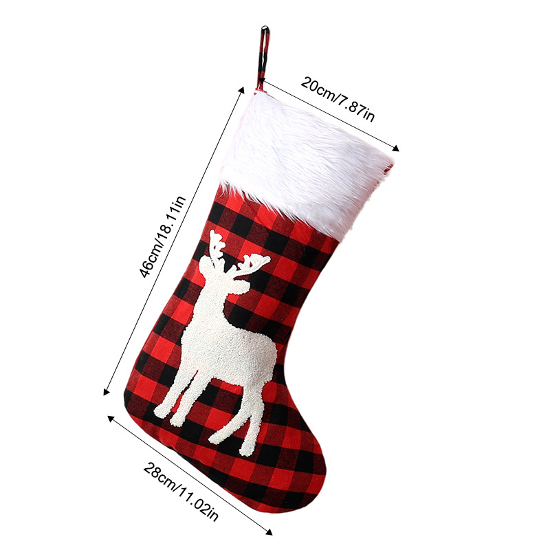 Red and black checkered long-haired Christmas stocking elk