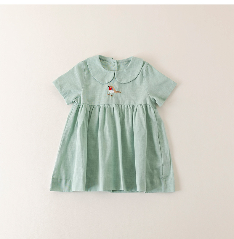 Vestido niña de algodón y lino bordado a mano con cuello_voghion.com