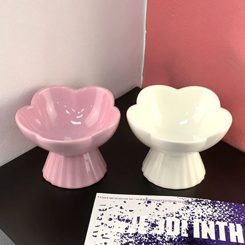 Creatividad en crema viento alto patas gatos pequeños perros cerámica para proteger la columna cervical tazón de alimentación tazón de agua potable