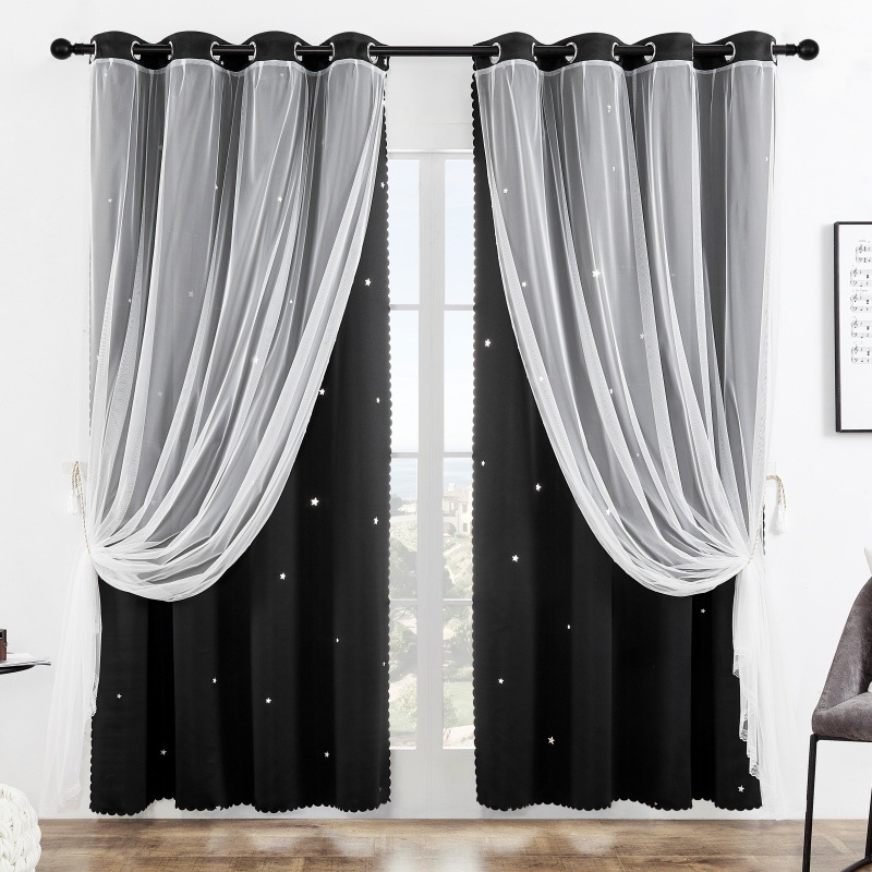 Amazon cortinas transfronterizas doble hueco estrella sombreante cortinas cortinas acabadas de moda cortinas perforadas de sala de estar