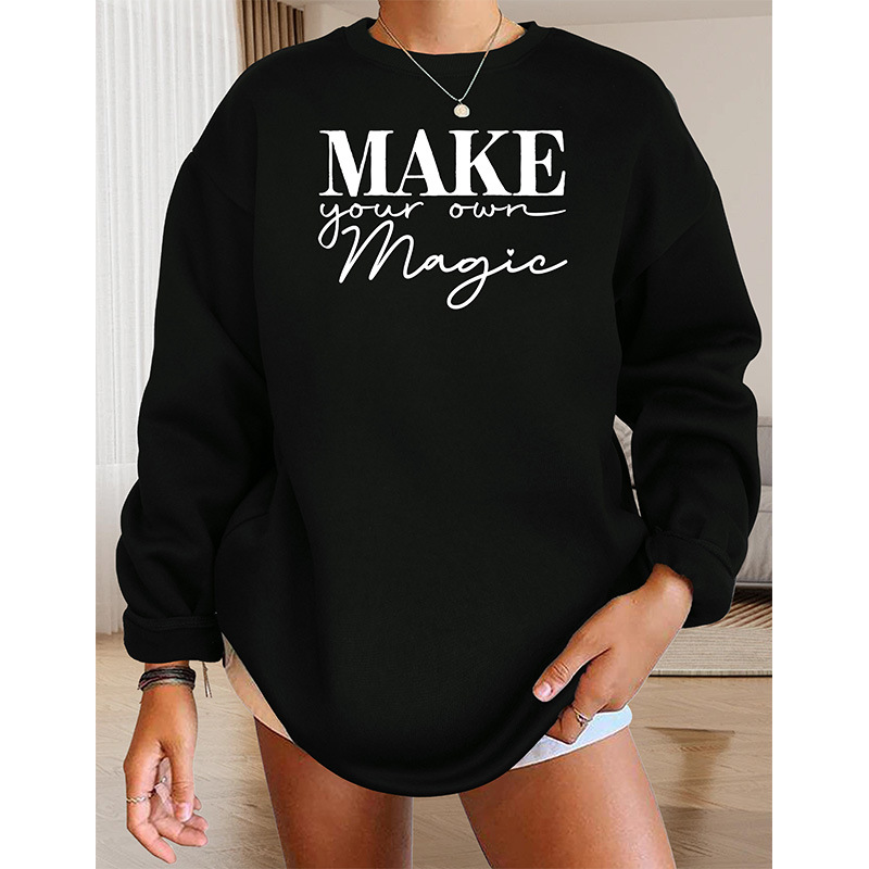 Felpa con cappuccio stampata a maniche lunghe con scollo tondo da donna autunno e inverno 2024_voghion.com