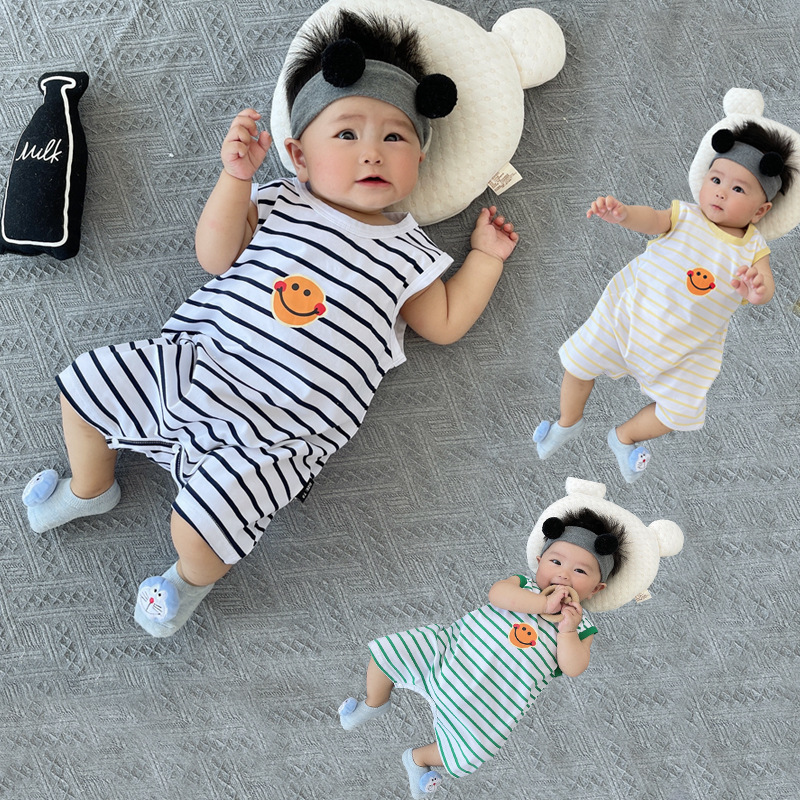 ins风男宝宝夏装网红韩版婴儿衣服夏季薄款连体衣婴童哈衣爬服潮