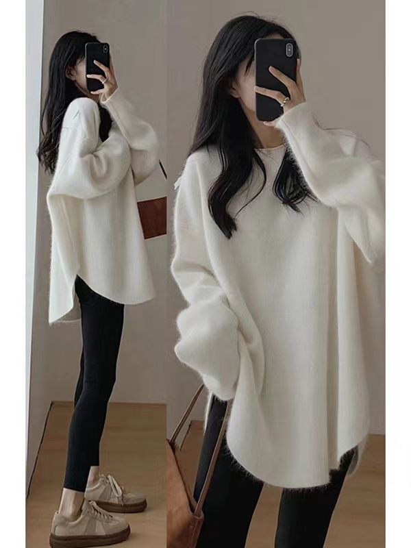 Mid-Length Sweater for Women in Early Spring, Autumn and Winter, White Inner Knitted Bottoming Shirt, New Style Top with Shark Pants