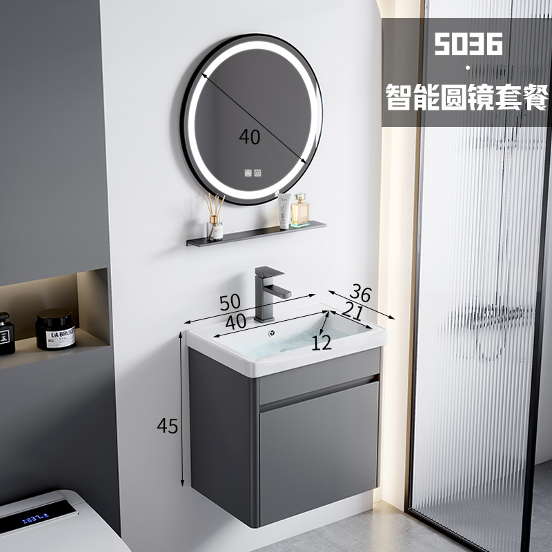 5036 lavabo de cerámica + espejo redondo inteligente