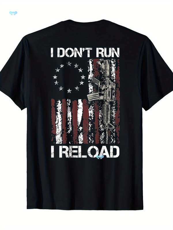 アメリカ国旗 ペイトリオッツ T シャツ「I Don't Run I Reload Gun」|undefined