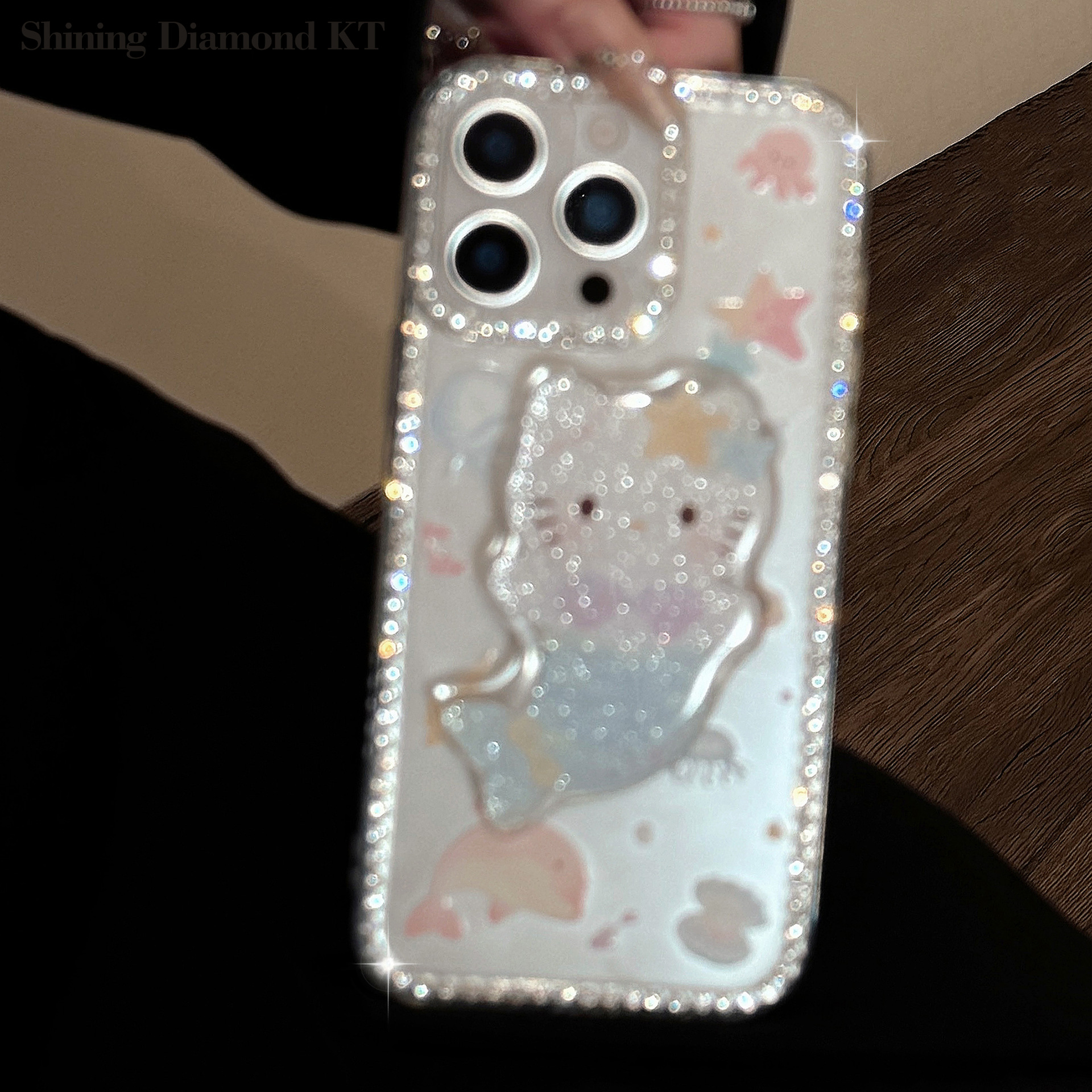Funda de verano con dibujos animados para iPhone 16, 17 Pro Max, con diseño de gato sirena, soporte para iPhone 13, con purpurina, para iPhone 11