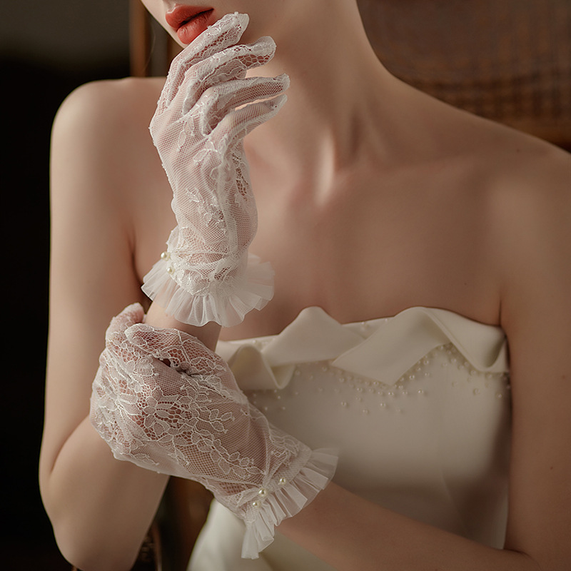 امرأة أنيق سيدة زفافي اللون الصامد القفازات 1 مجموعة display picture 4