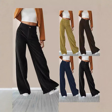 亚马逊 TEMU 欧美装2025秋冬新款有垂感高腰显瘦休闲直筒裤女长裤