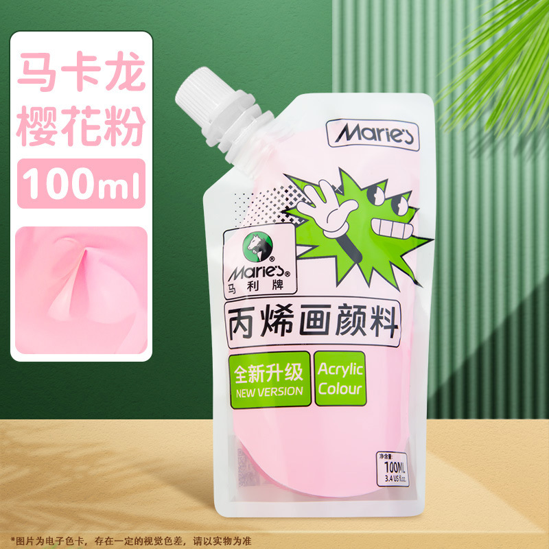 Pintura acrílica Marley en bolsa, paquete de recarga de 100 ml, juego de acrílico sin formaldehído para estudiantes de arte, graffiti, resistente al agua