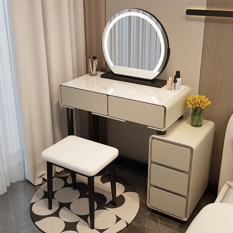 H5-카키 그레이 80 테이블 + 캐비닛 + 거울 + 사각 스툴
