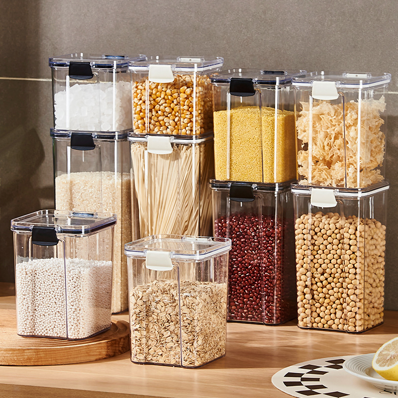 Venta directa de fábrica de toda la pieza de grano hermético tarro sellado plástico PET tarro sellado transparente hebilla tarro sellado con tapa