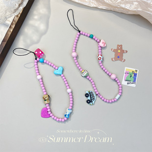 Holiday time blue car ccd camera hand rope diy color bead mobile phone chain lanyard mobile phone case pendant