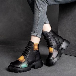 2023 Autumn Soft Bottom European and American Fashion Breathable Retro Lace-up Thick Bottom Height Increasing Women's Boots Middle-aged and Elderly Mother's Shoes Women's Boots