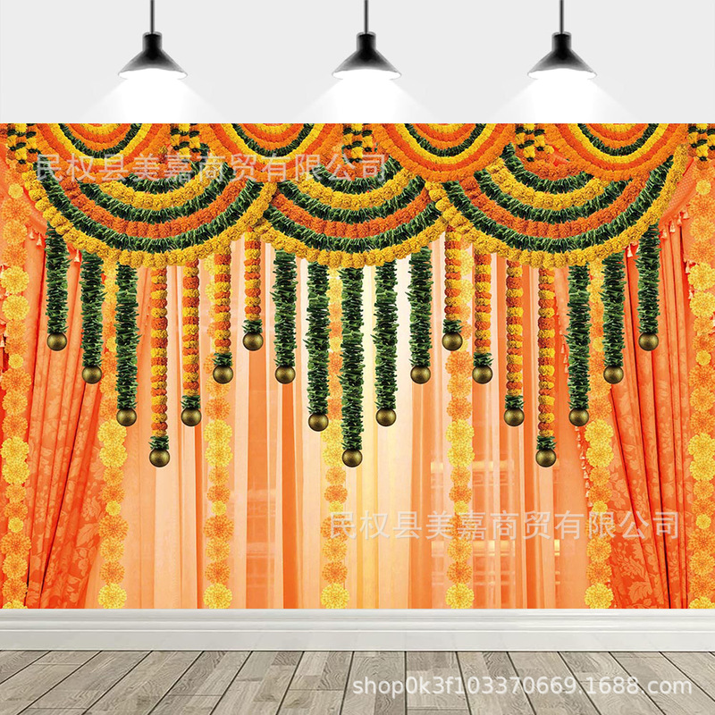 Cross-border Indian Traditional Wedding Photography Background Cloth Export Golden Flower Wedding Decoration Hanging Cloth Flag Banner Cross-border Indian Traditional Wedding Photography Background Cloth Export Golden Flower Wedding Decoration Hanging Cloth Flag Banner