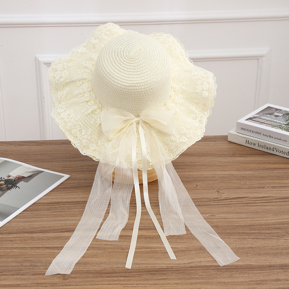 Sombrero de paja con lazo – estilo veraniego, ala ancha, para playa o vacaciones al aire libre