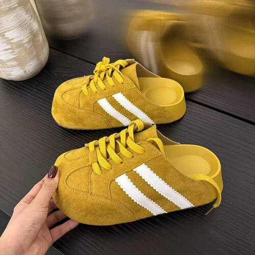2026 spring new fashionable Korean lace-up German training shoes casual style all-matching inner height-increasing soft sole baotou half slippers