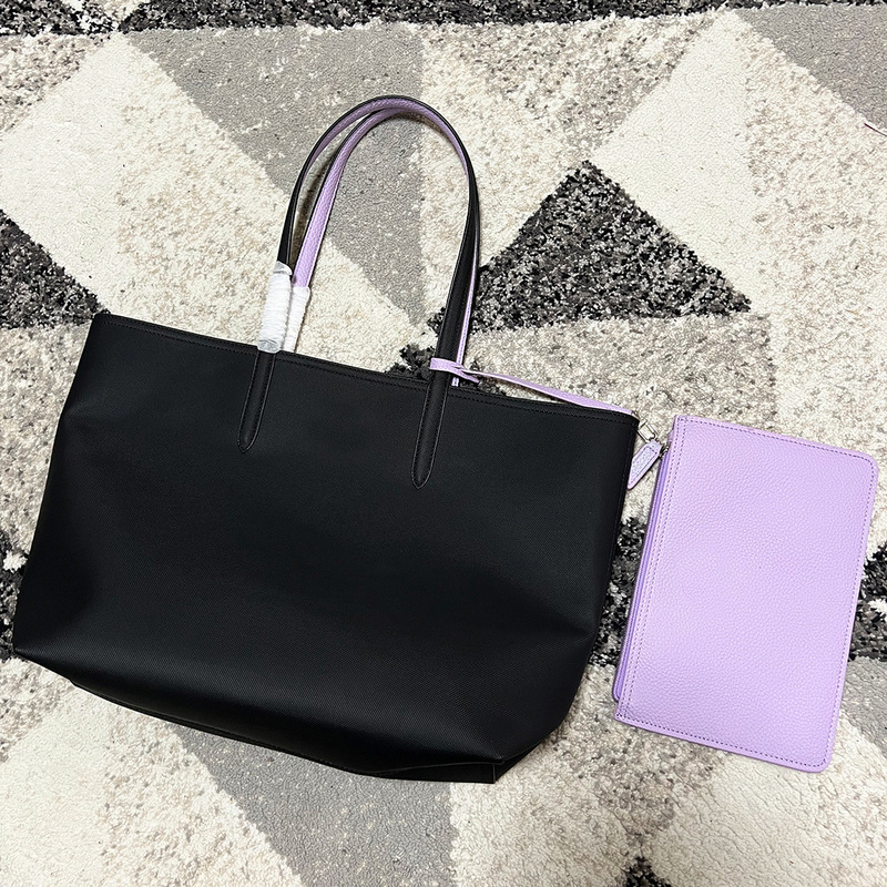 Black spell light purple French crocodile new double-sided one-shoulder hand bag foreign trade shopping bag women's big bag