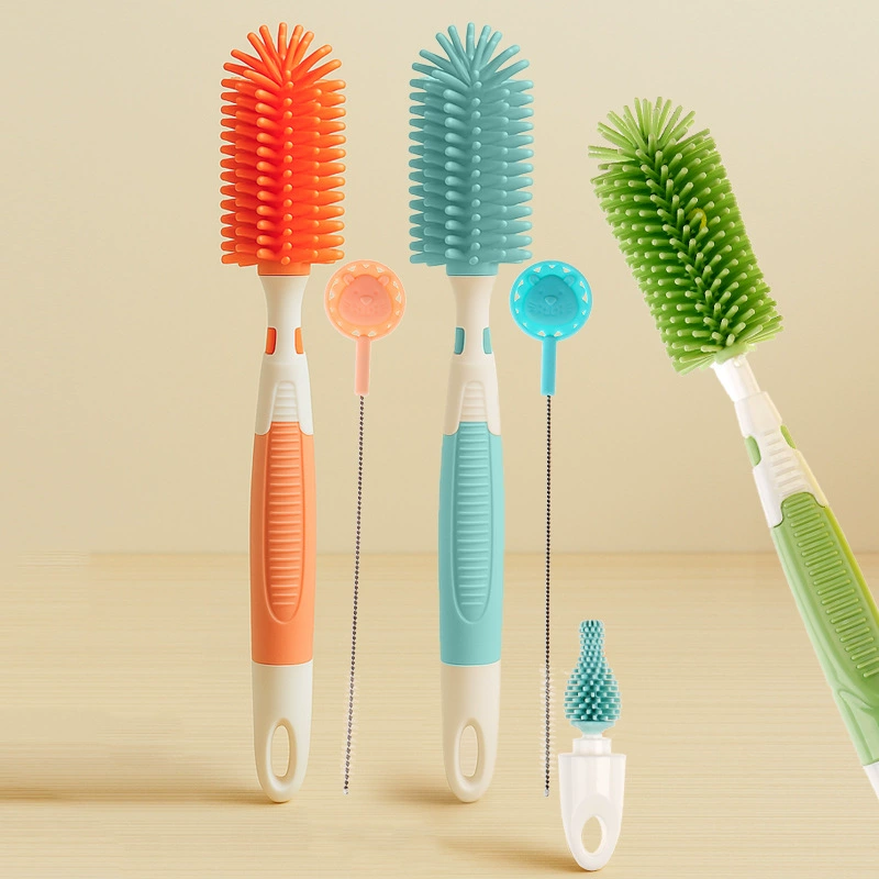 Детская силиконовая щетка для бутылочек, щетка для детской соски, щетка для соломинки, набор вращающихся щеток для мытья бутылочек, щетка для чистки, щетка для чистки