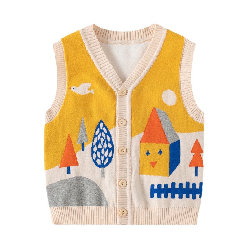 Ropa para niños 2024 otoño artículo nuevo, chaleco de cuello en V con pecho abierto para niños, hilo de algodón fino para hombres y mujeres_voghion.com
