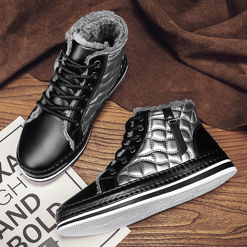 跨境大码冬季户外高帮棉鞋松紧带轻便套脚个性男士棉靴防水工装鞋