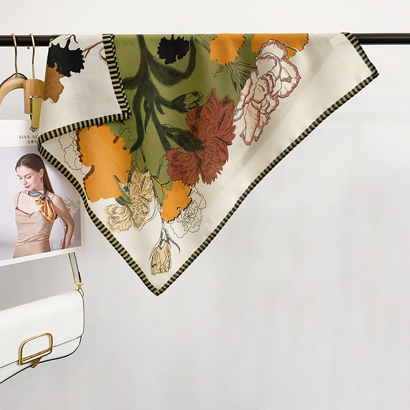 Luz de lujo japonés y coreano estilo de arte plantas flor impresión herringe toallas cuadrada mujer alta sensación de regalo de vacaciones con bufandas de seda