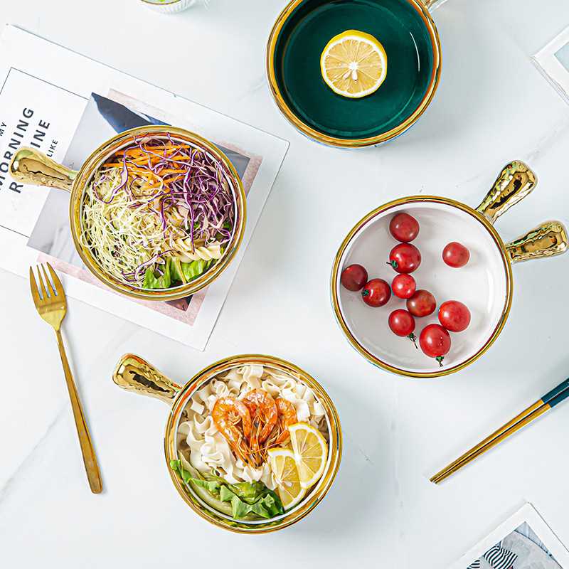 Nordic horno de arroz al horno tazón de cerámica tazón de ensalada de frutas tazón de desayuno hogar hornear sola manija placa de hornear Placa de raqueta de oscilación