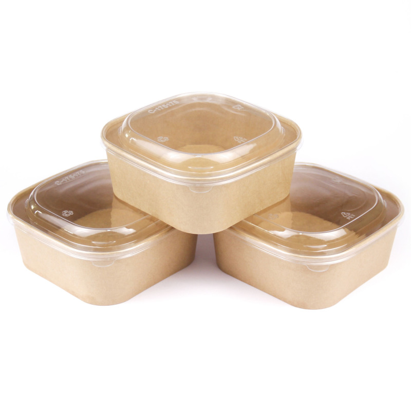 使い捨て弁当箱 正方形クラフト紙弁当箱 フルーツサラダ包装箱 軽食包装箱 耐油弁当箱|undefined