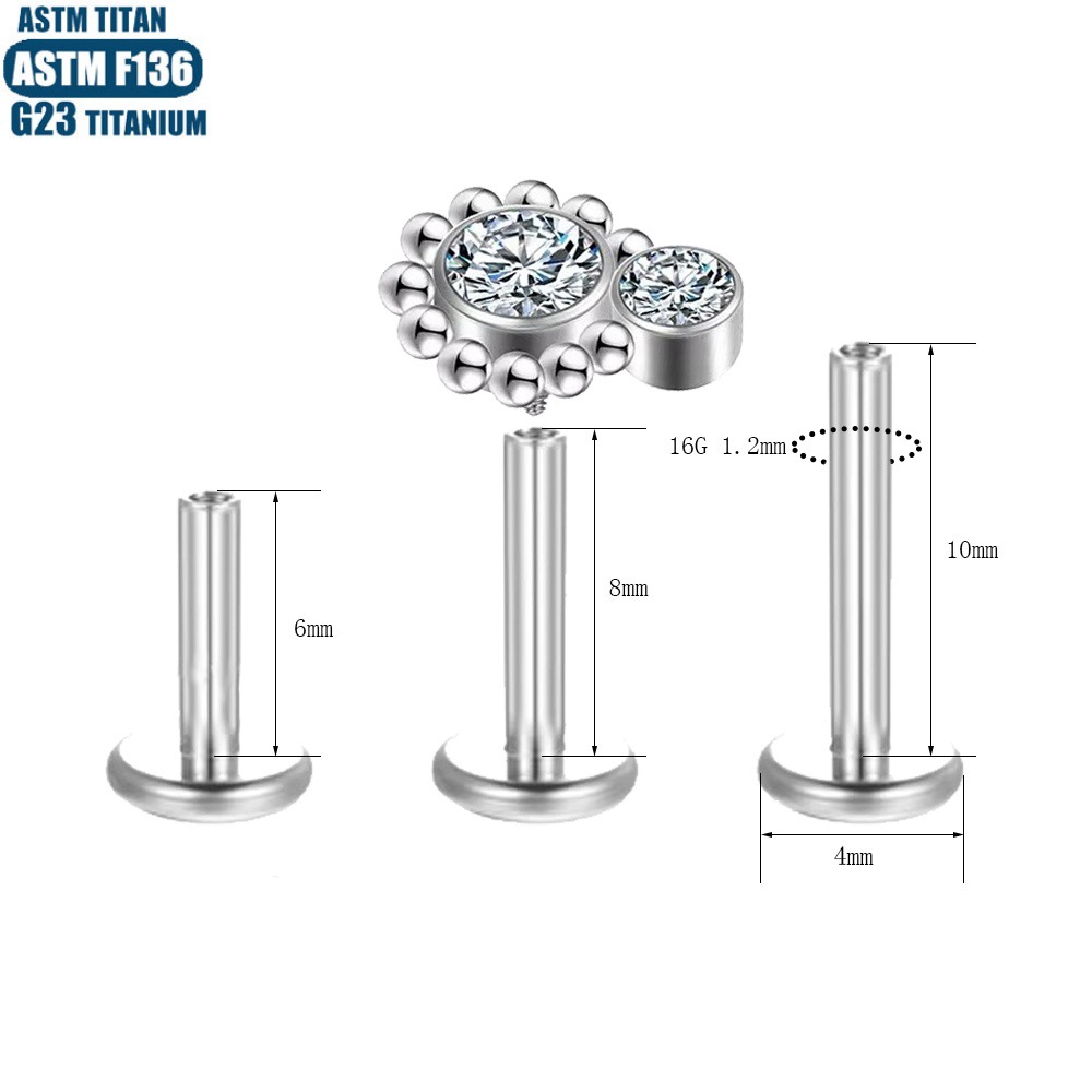 Silver pointed spike labret stud material detail