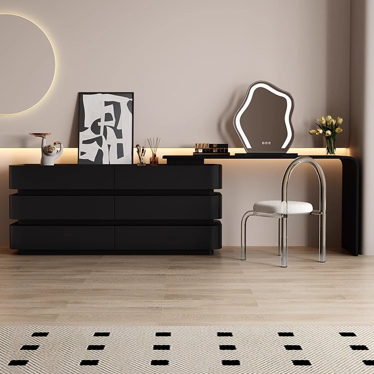 Black Retro Cupboard Dresser Integrated Bedroom Dressing Table Italian Minimalist Retractable Simple Style Bedside Cabinet Solid Wood