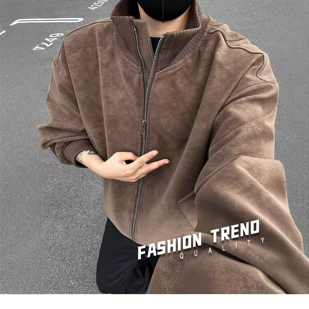男式立领皮衣男秋季新款帅气宽松时尚潮流大码pu皮夹克男跑量价格