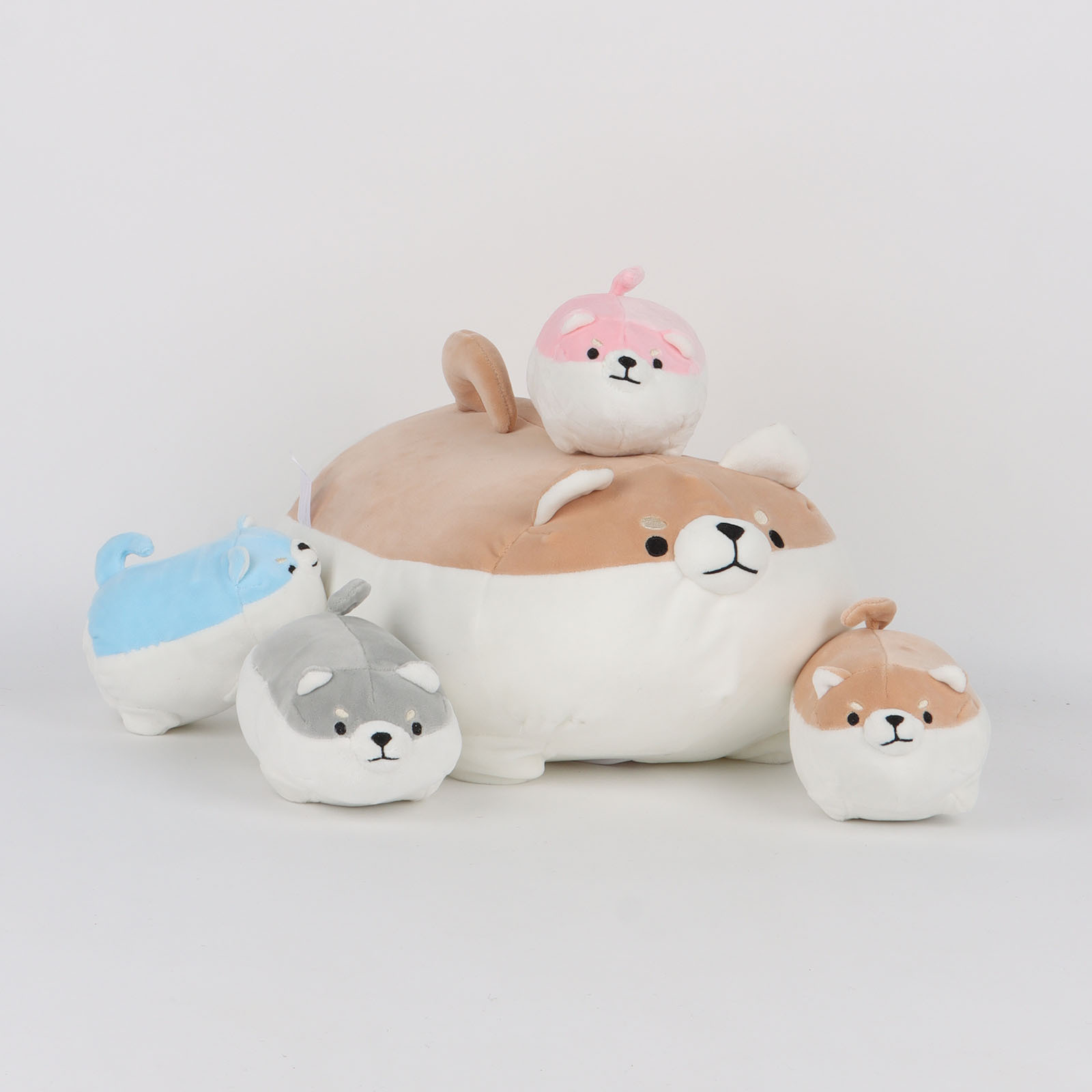 现货新品母子柴犬熊猫毛绒公仔妈妈和四个宝宝毛绒玩偶亲子玩具