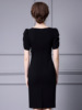 Bubble Sleeves High Waist Peach Heart Collar Wrap Hip Dress Summer