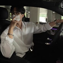 衬衫男夏季薄款轻熟风垂感港风日系白色宽松长袖衬衣休闲外套