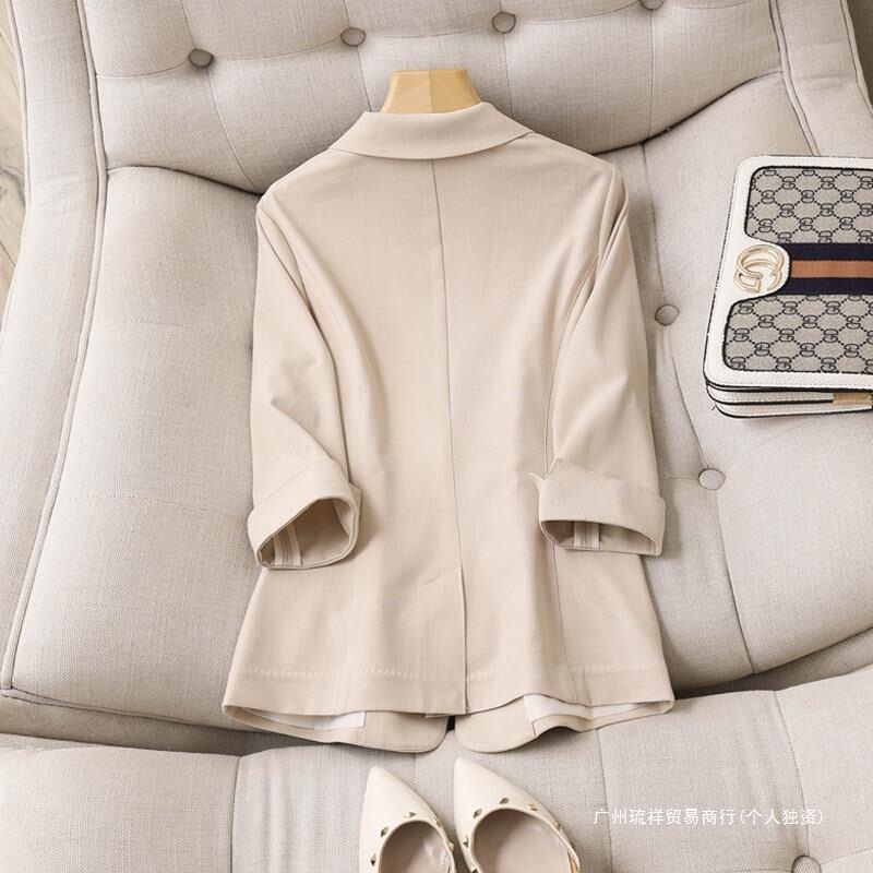 Spring and Summer New Korean Style Tencel Linen Small Blazer Jacket for Women, Thin Apricot Color, Three-Quarter Sleeves, Slim Fit Suit Top for Women Spring and Summer New Korean Style Tencel Linen Small Blazer Jacket for Women, Thin Apricot Color, Three-Quarter Sleeves, Slim Fit Suit Top for Women