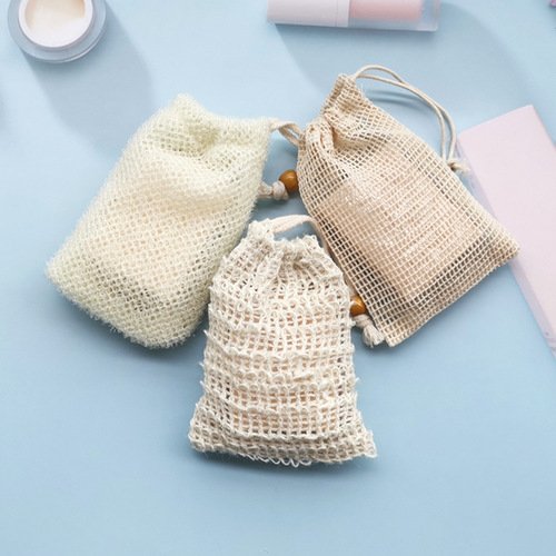 Hanging drawstring 100% cotton and linen handmade soap foaming mesh soap bag for bath sisal nylon soap foaming mesh bag wholesale