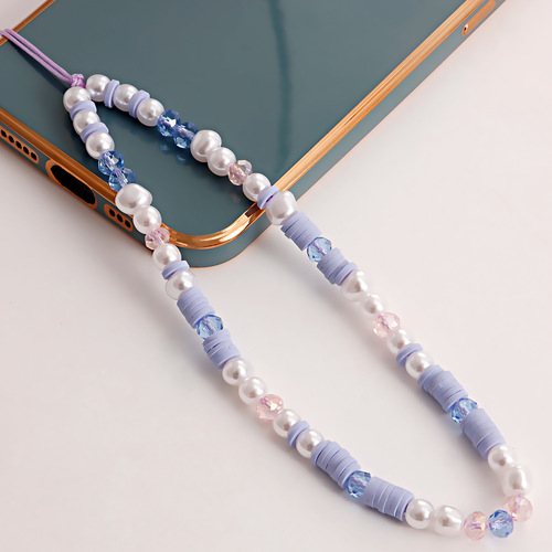INS new Internet celebrity same style beaded mobile phone chain for women purple soft clay mobile phone lanyard non-slip and anti-fall pendant versatile