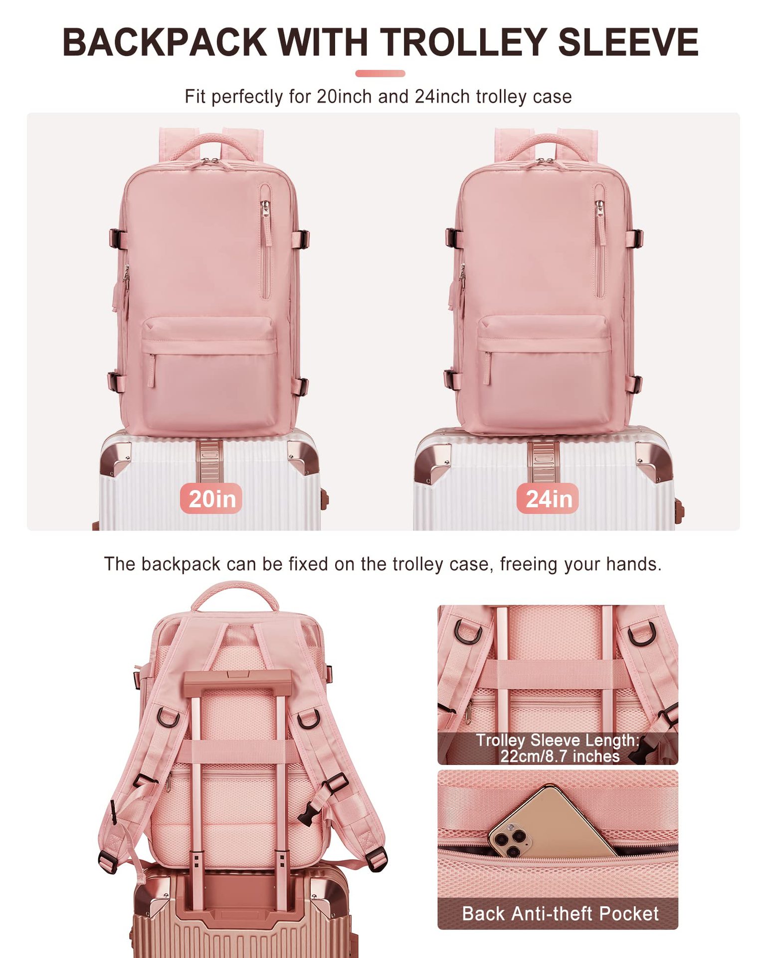 1875g Weight Nylon Lining Material Zipper Closure Type Double Shoulder Straps Strap Type Functional Backpack Bags Type Travel, Daily Occasion Nylon Material Women's Backpack Backpack Solid Color Pattern All Seasons Season Unisex Gender Streetwear Style Square Shape Solid Color Travel Daily Women's Backpack 10