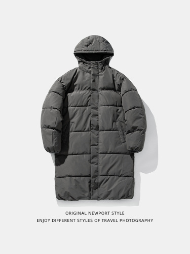Men's Long-Sleeve Cotton Jacket Winter Thick Warm Waterproof Hooded Cotton Coat Trend Brand Knee-Length Casual Cotton Puffer Jacket
