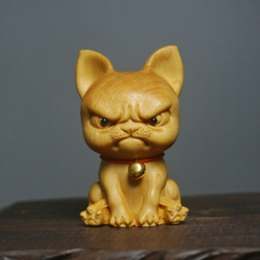 Cliff Cypress Wood Carving Bull Terrier Dog Handle, Zodiac Puppy Cute Baby Snake Car Car Desktop Novelty Decor