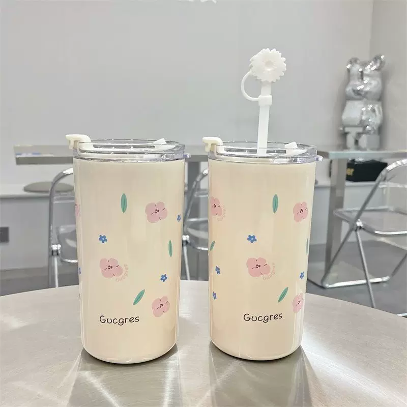 女生ins小众保温杯吸管高颜值可爱简约咖啡杯大容量专用水杯外贸