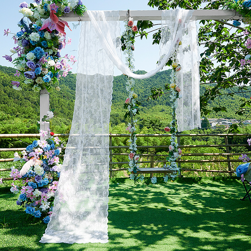 Manufacturer's Full Polyester Lace Jacquard Window Screen Translucent Hollow Curtain Wedding Outdoor Decoration Rose Gauze Curtain Cross-Border