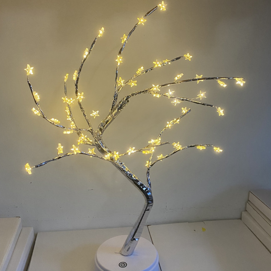 Lámpara de árbol pequeño transfronterizo LED, alambre de cobre, decoración de árbol de perlas, luz de color, decoración de atmósfera de gypsophila, luz de noche