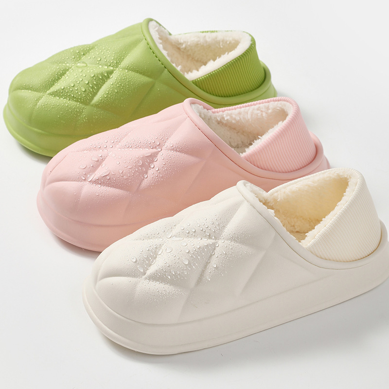 Autumn and Winter Quilted Heel Cotton Slippers for Women Indoor Thick-Soled Non-Slip Warm Eva Waterproof Confinement Shoes Supermarket Ready Stock