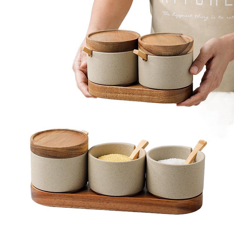 Taza de condimento de cerámica japonesa, cocina doméstica, alta calidad de condimento con tapa, caja de condimento roja de gran capacidad