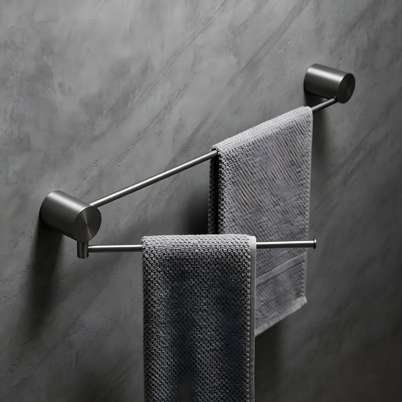 Rotating towel rack in light luxury gold finish for bathroom, single-rod minimalist wall-mounted bathroom rack, towel holder