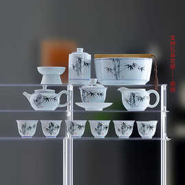 阅锐手绘竹子陶瓷盖碗茶杯功夫茶具中式礼品茶壶大整套礼盒装茶具