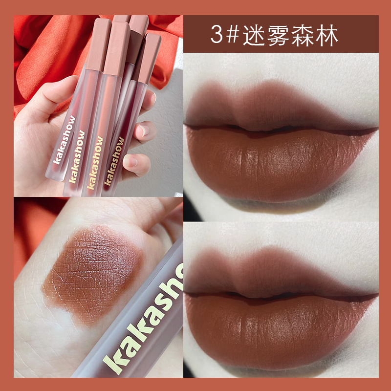 Kakashow rosa esmalte de labios satinado mate terciopelo mate no es fácil de pegar taza de lápiz labial de barro de labios de larga duración sin decoloración cosméticos